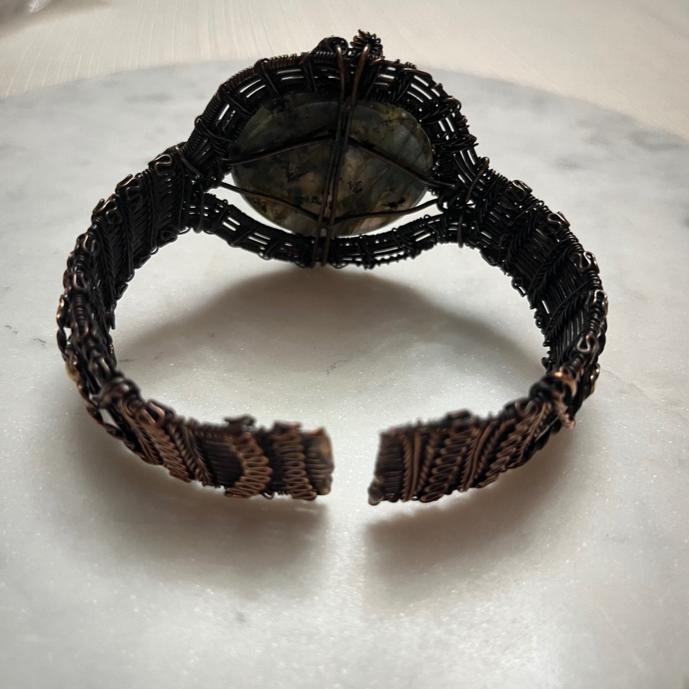 Statement Wire Wrapped Bracelet Handmade Copper Labradorite Gemstone Boho‎ New - Picture 7 of 8